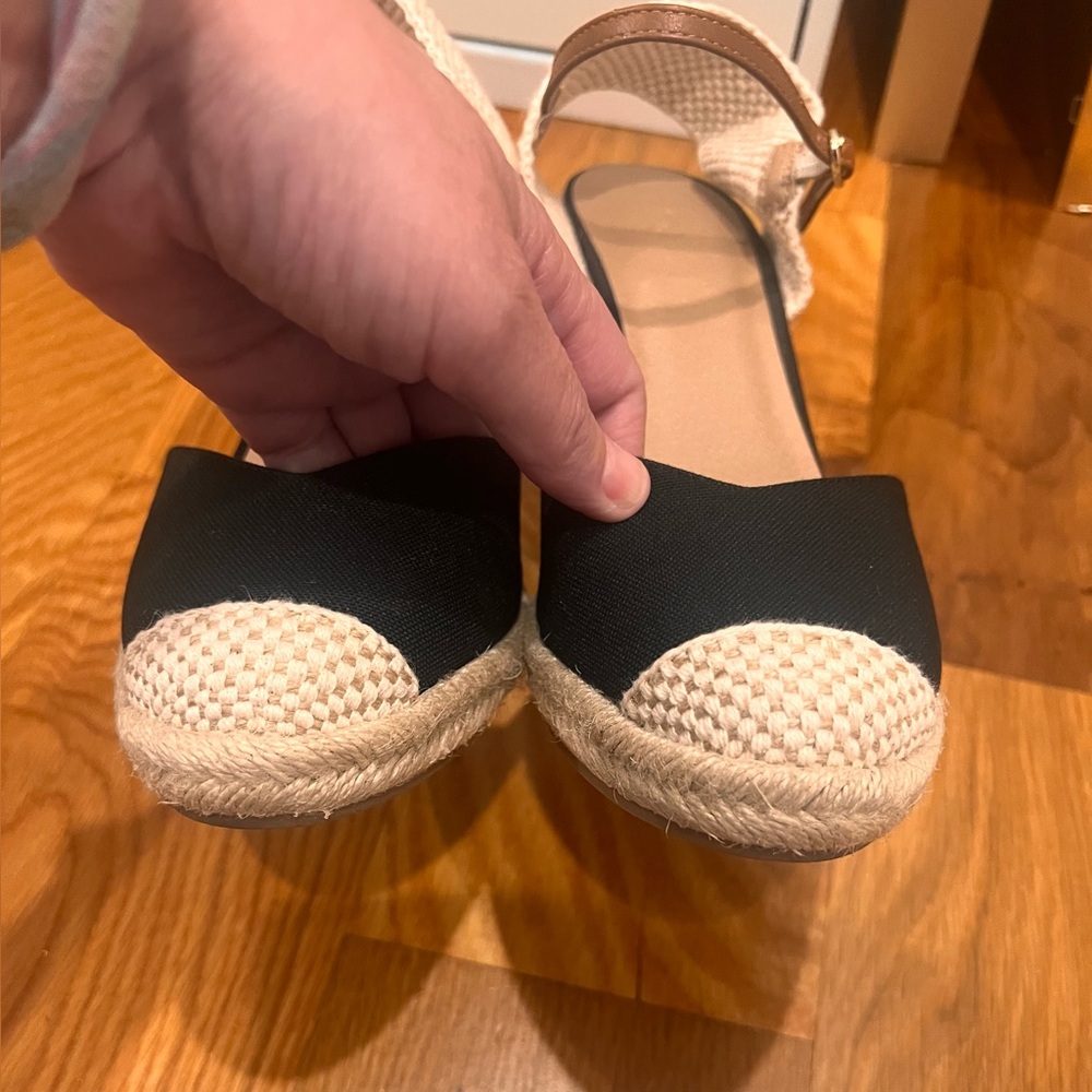 Espadrille Wedges | Size 8.5 | Black with natural and cognac - Picture 7 of 12